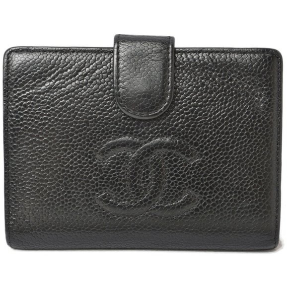 Chanel Wallet CHANEL Style Bi-Fold Caviar Skin Coco Mark Black - Picture 1 of 10
